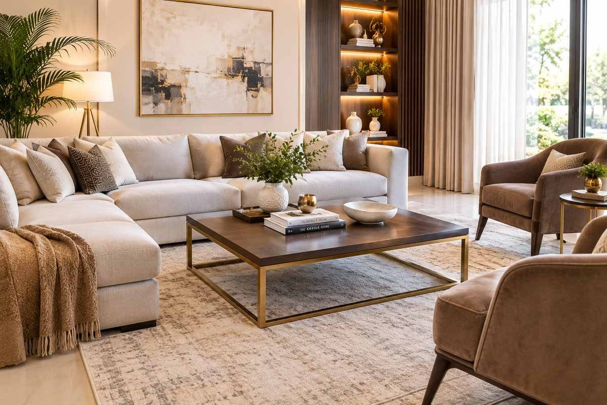 Comfortable furniture in a luxury living room